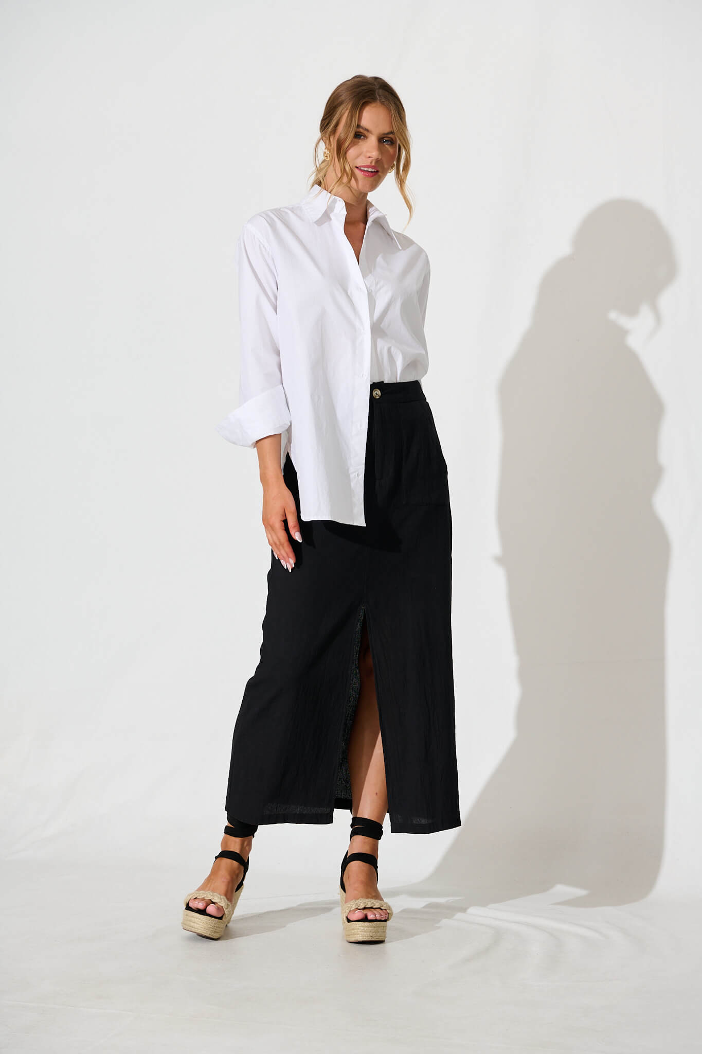 Nicco Maxi Skirt in Black Cotton Blend