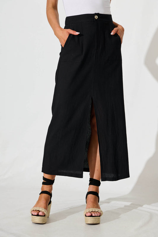 Nicco Maxi Skirt in Black Cotton Blend