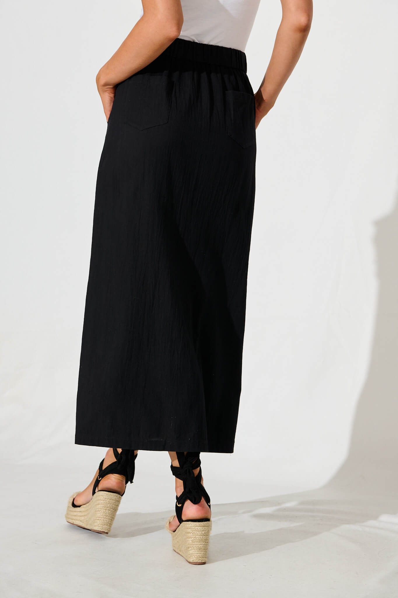Nicco Maxi Skirt in Black Cotton Blend