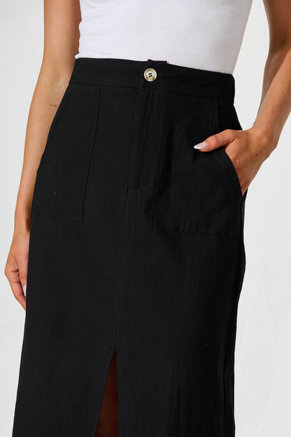 Nicco Maxi Skirt in Black Cotton Blend