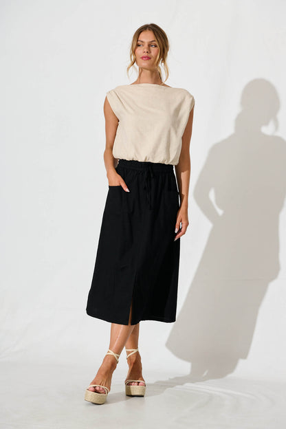 Edalene Midi Skirt in Black Cotton Blend