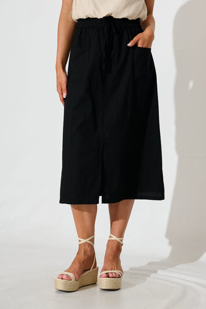 Edalene Midi Skirt in Black Cotton Blend