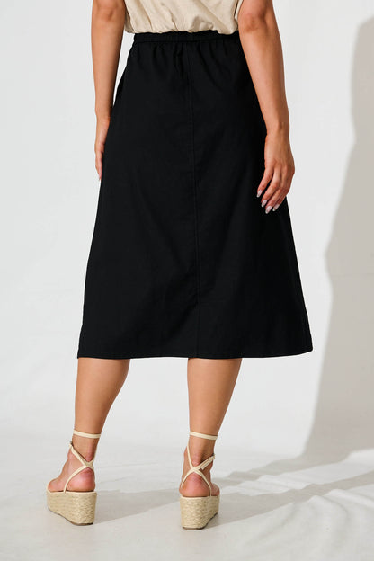 Edalene Midi Skirt in Black Cotton Blend