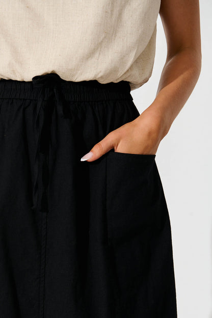 Edalene Midi Skirt in Black Cotton Blend