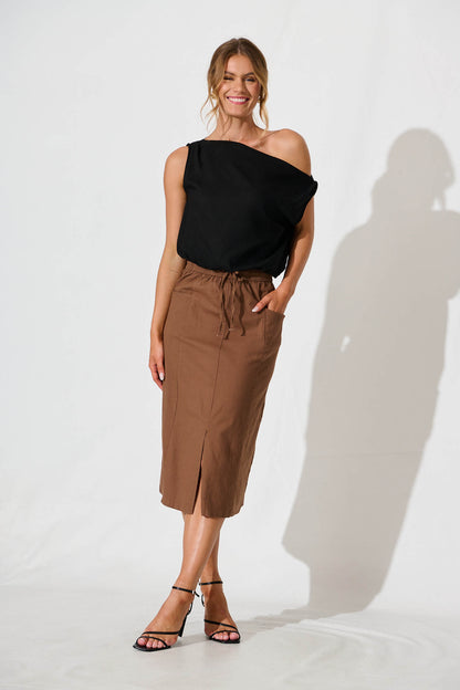 Edalene Midi Skirt in Chocolate Cotton Blend