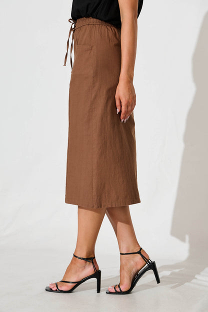 Edalene Midi Skirt in Chocolate Cotton Blend
