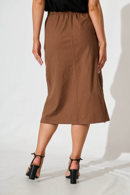 Edalene Midi Skirt in Chocolate Cotton Blend