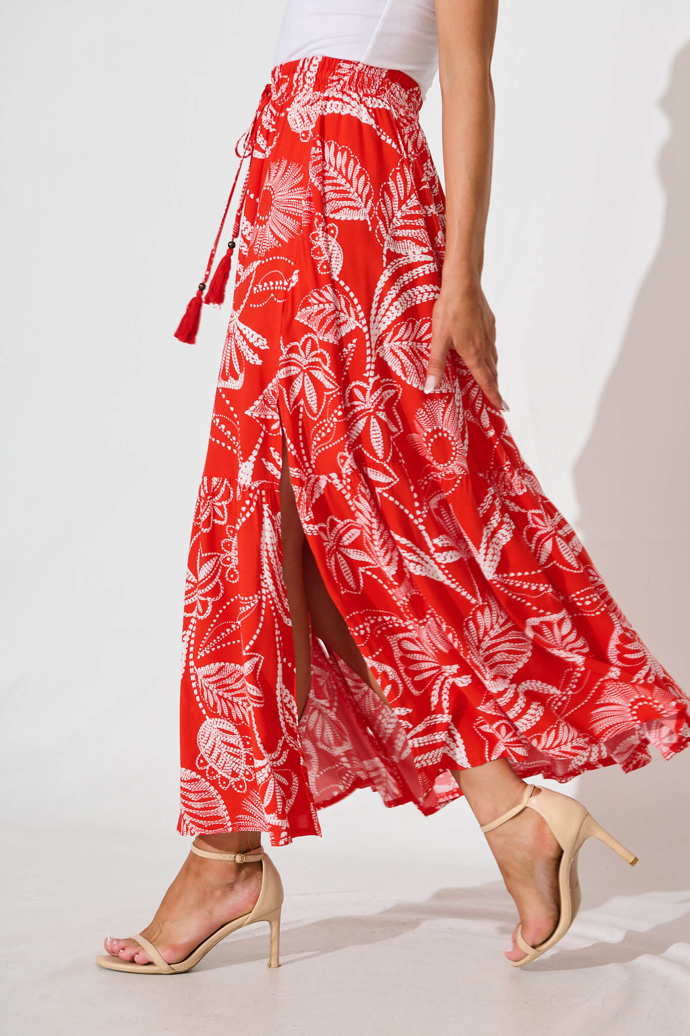 Bilboa Maxi Skirt in Red with White Print