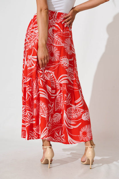 Bilboa Maxi Skirt in Red with White Print