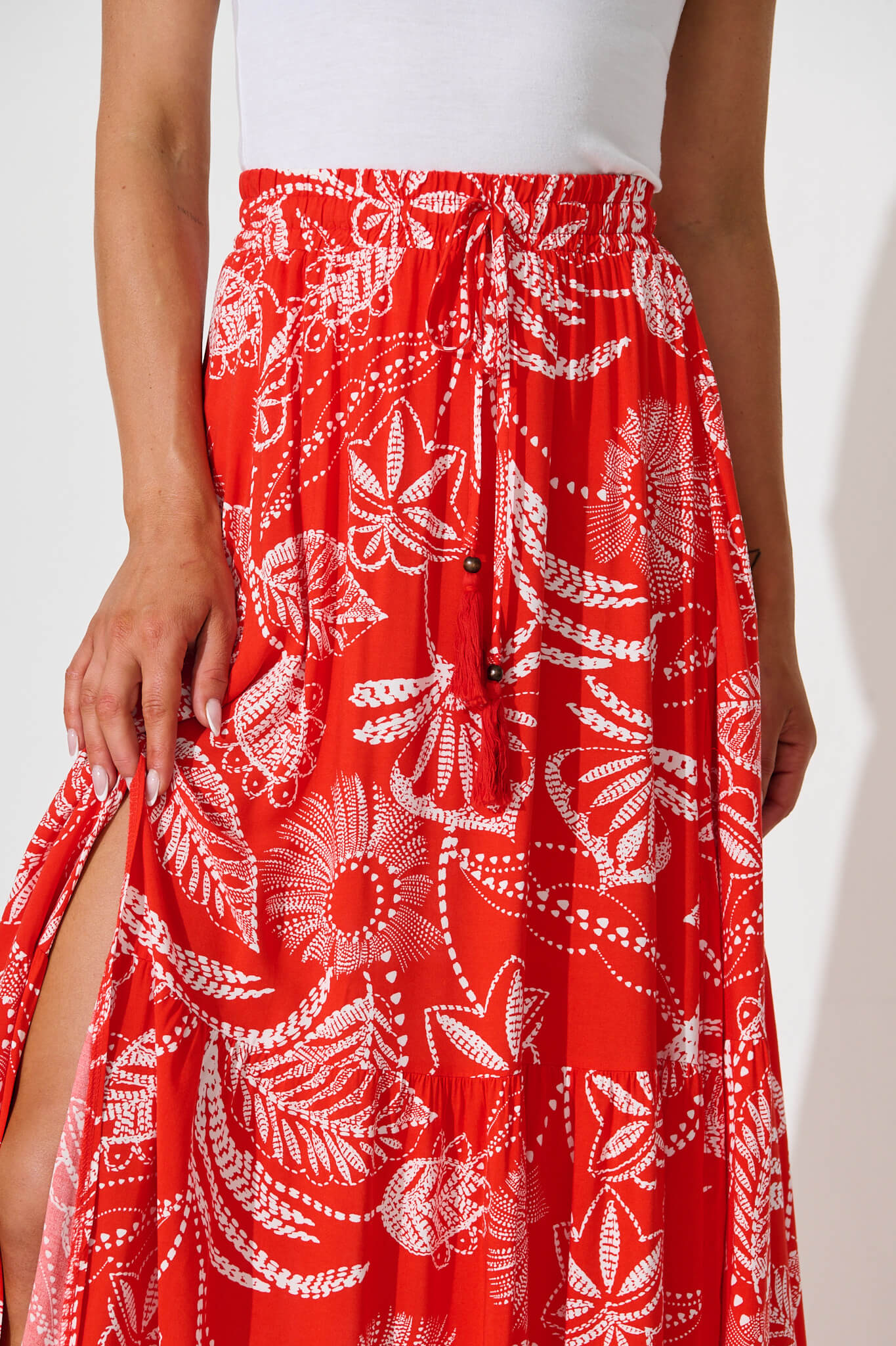 Bilboa Maxi Skirt in Red with White Print