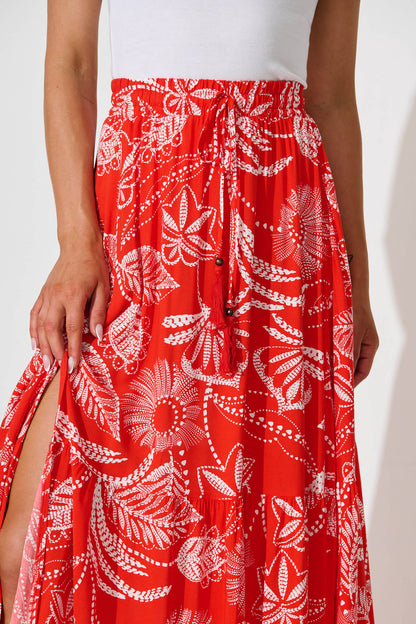 Bilboa Maxi Skirt in Red with White Print