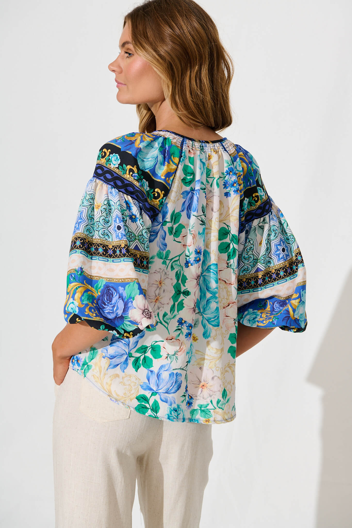 Nemy Top in Blue Multi Print