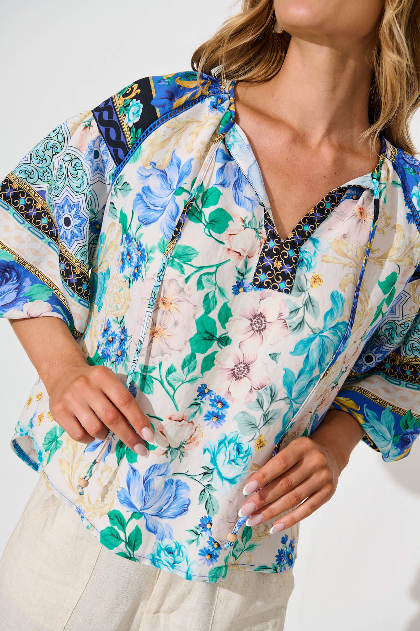 Nemy Top in Blue Multi Print