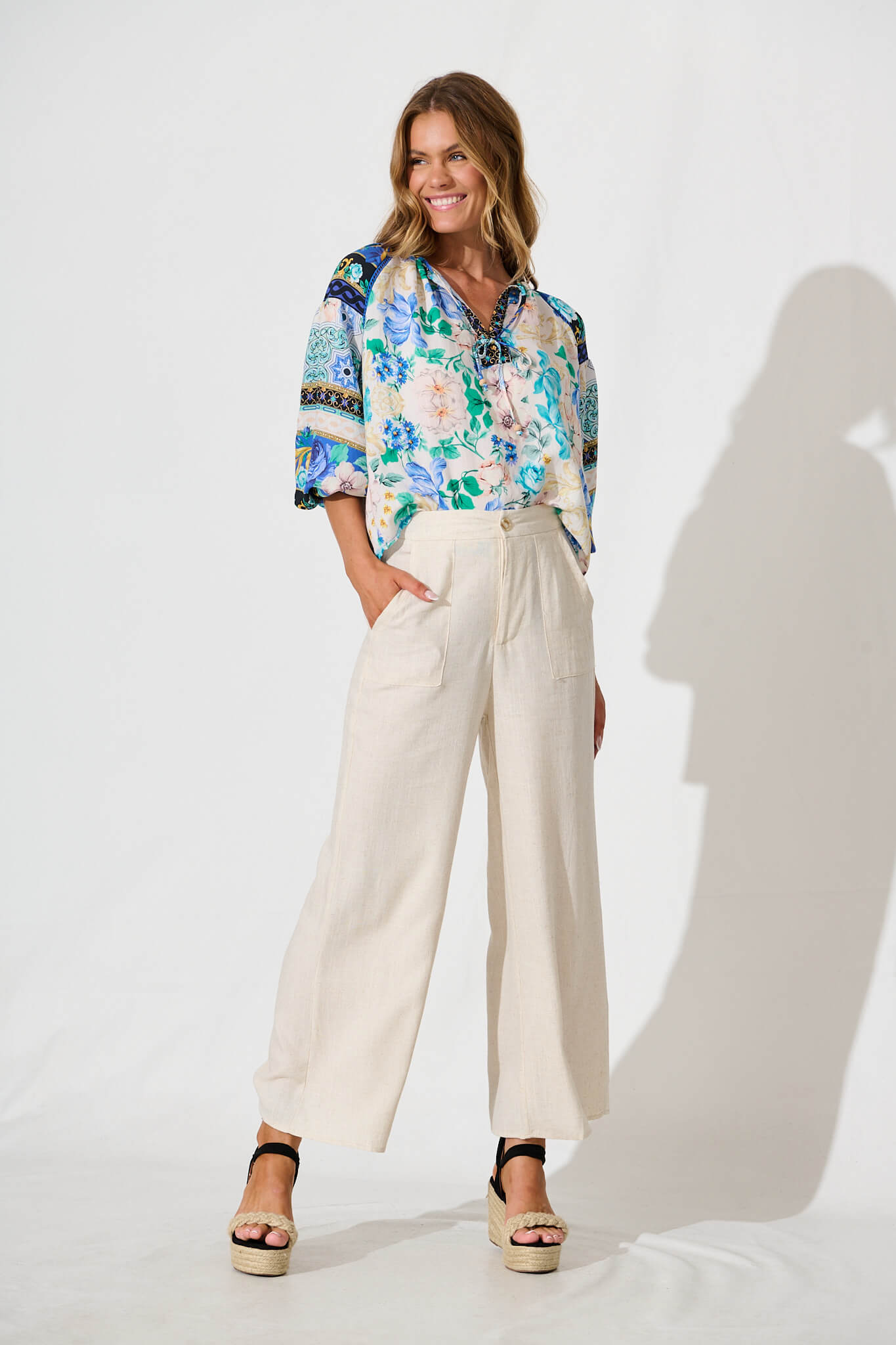 Nemy Top in Blue Multi Print