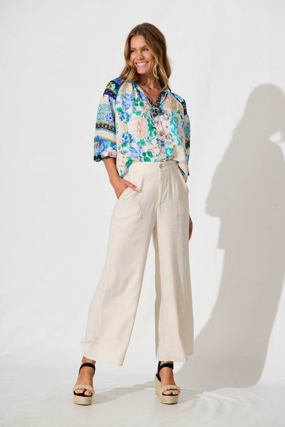 Nemy Top in Blue Multi Print