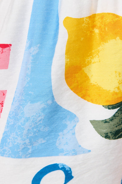 Vesna Short In White Lemon Print Ric Rac Trim