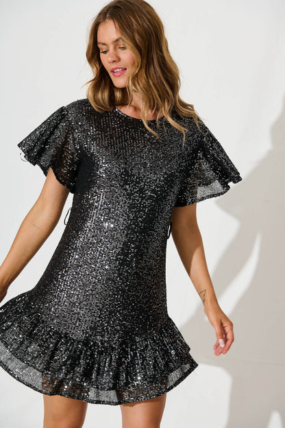 Alexia Dress In Pewter Sequin