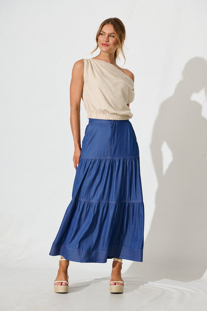 Adelina Maxi Skirt In Blue With Contrast Stitch