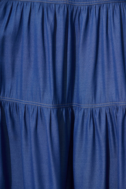 Adelina Maxi Skirt In Blue With Contrast Stitch