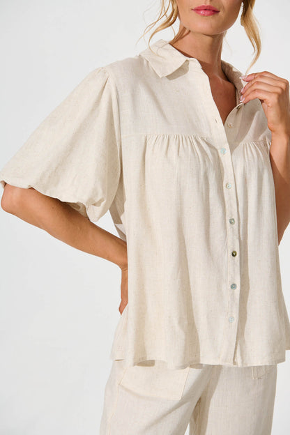 Sunniva Shirt in Oatmeal Cotton Linen