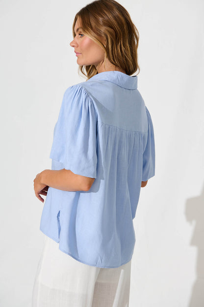 Sunniva Shirt in Light Blue Cotton Linen
