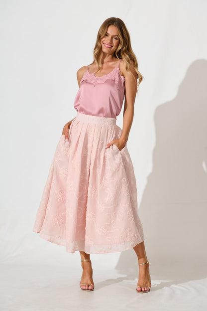 Westpointe Midi Skirt in Blush Textured Floral