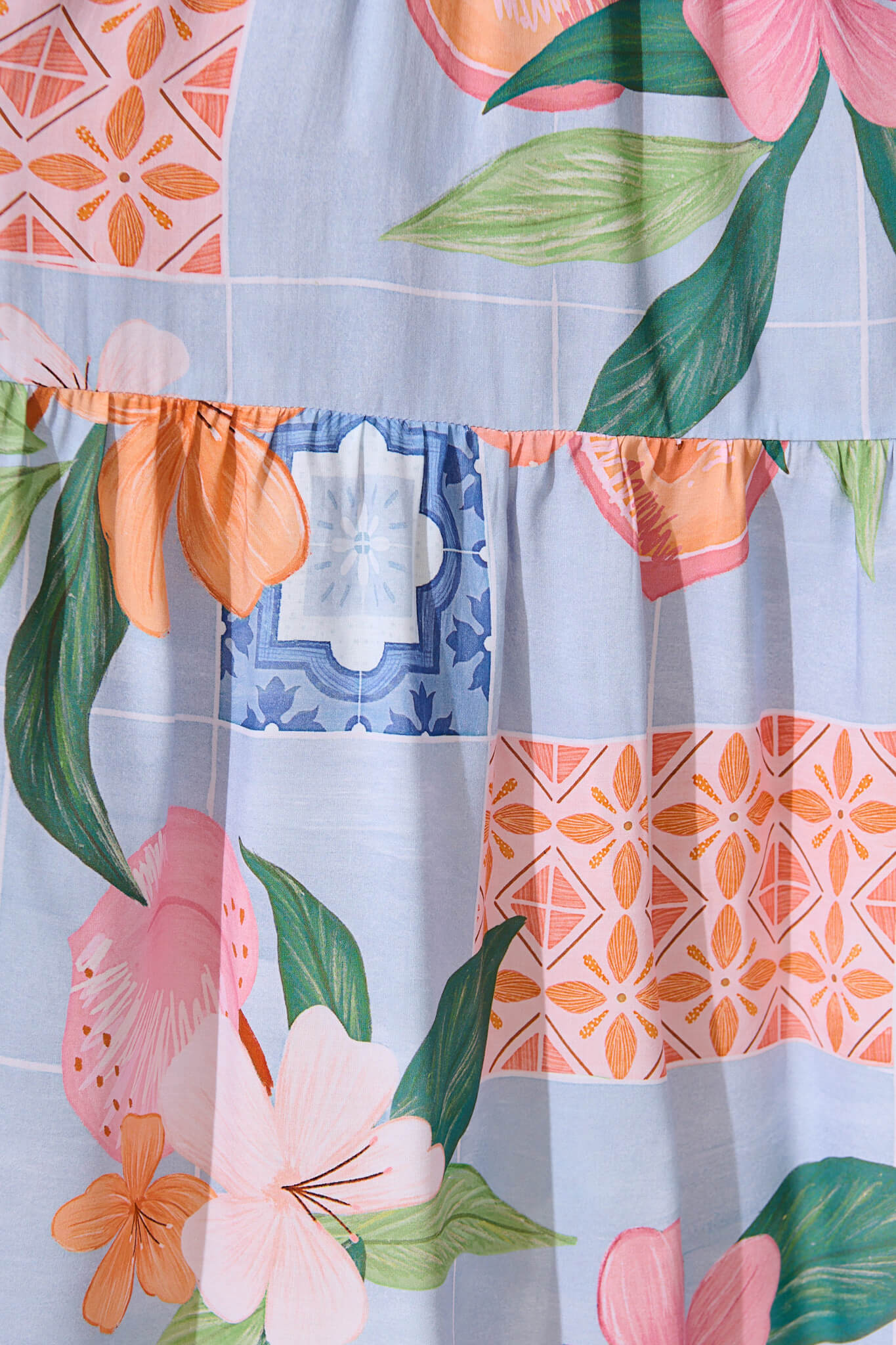 Apollonia Midi Dress in Blue with Multi Floral Print