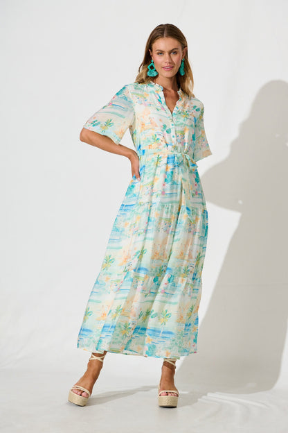 Solara Maxi Dress in Multi Pastel Tropical Print
