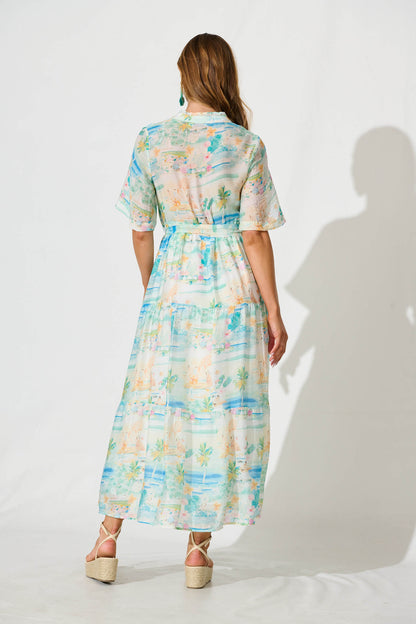 Solara Maxi Dress in Multi Pastel Tropical Print