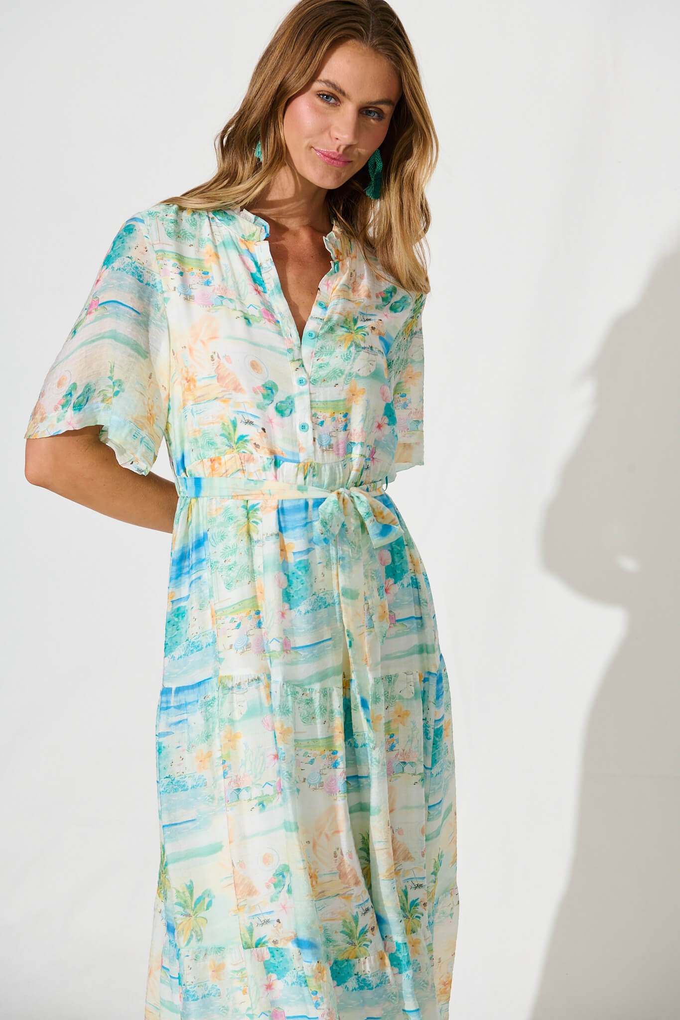 Solara Maxi Dress in Multi Pastel Tropical Print