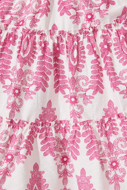 Elio Dress in White with Pink Floral Print