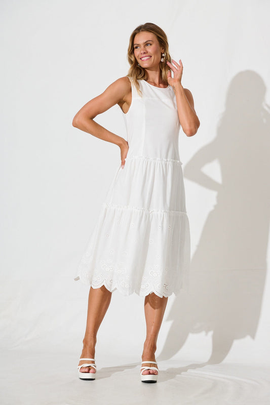 Ashmore Midi Dress in White Cotton
