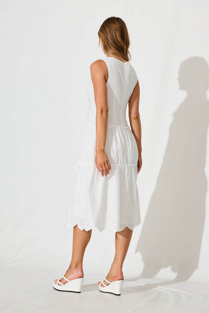 Ashmore Midi Dress in White Cotton