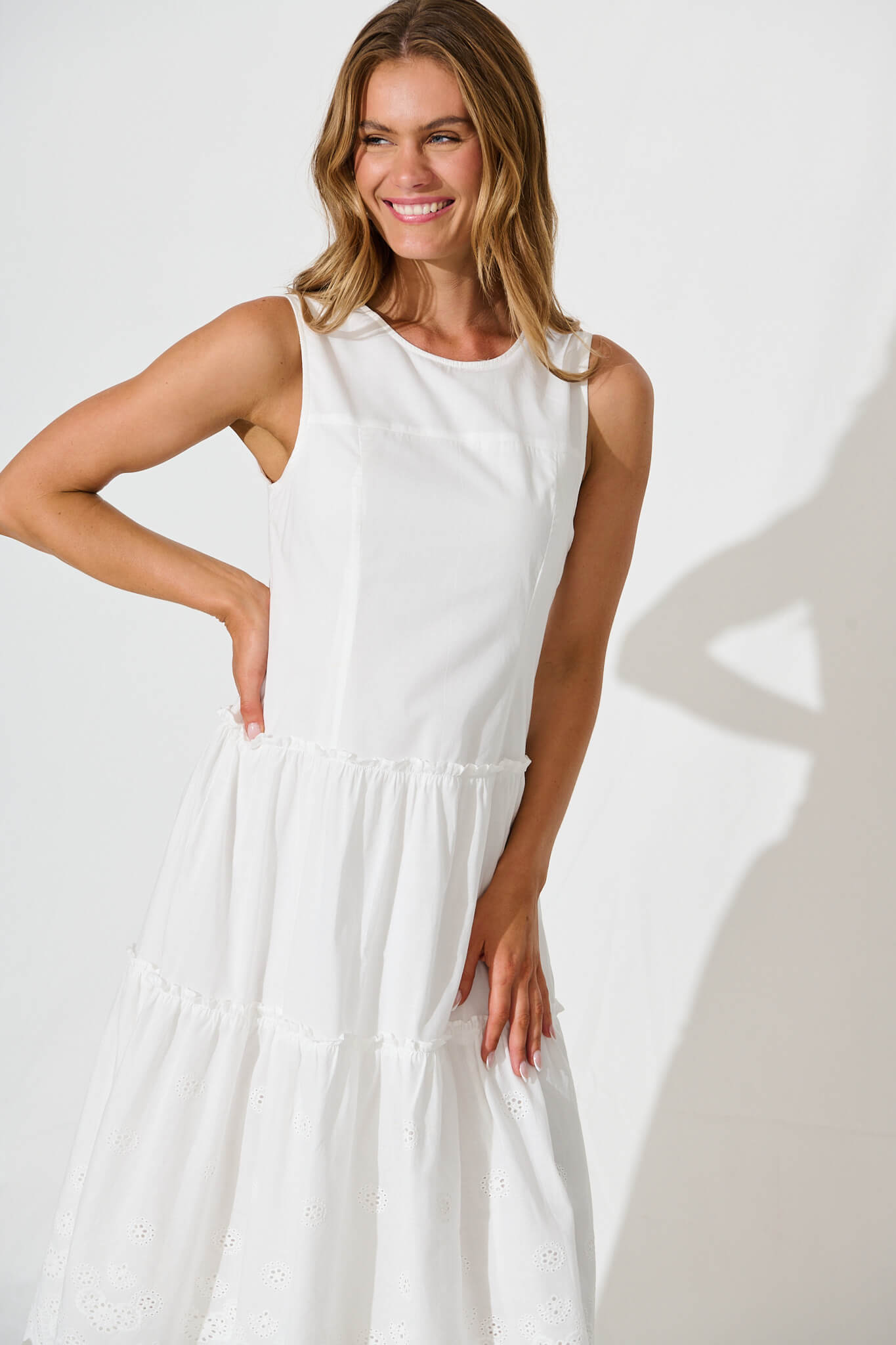 Ashmore Midi Dress in White Cotton