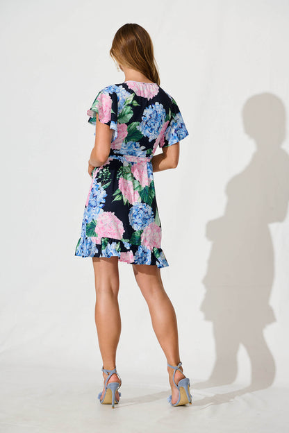 Relic Wrap Dress In Navy With Pink And Blue Floral