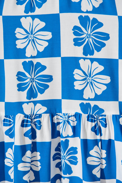 Marchena Midi Dress in Blue and White Flower Print