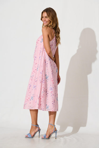 Sunetta Midi Sundress in Blush Floral Textured Broderie
