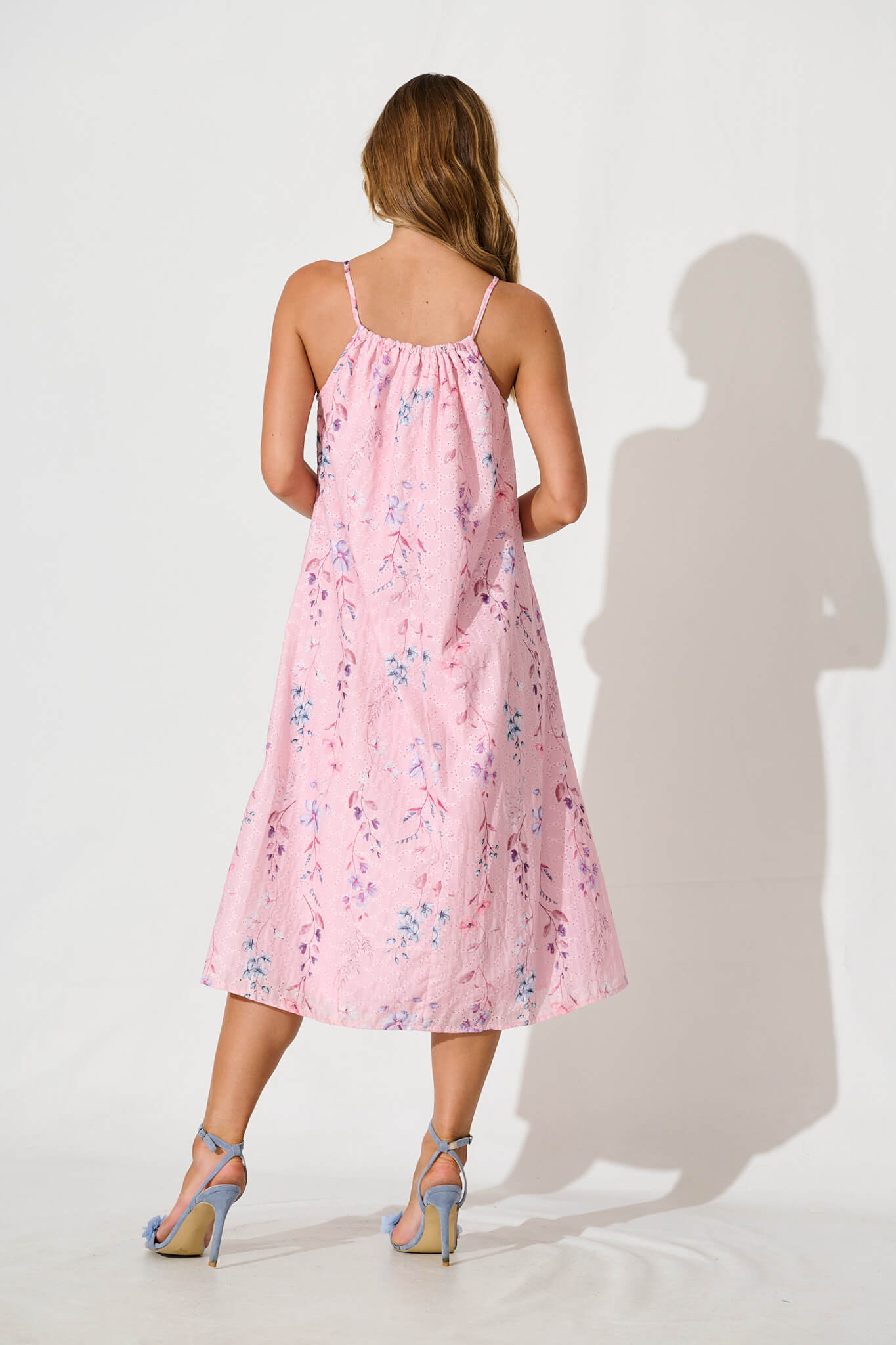 Sunetta Midi Sundress in Blush Floral Textured Broderie