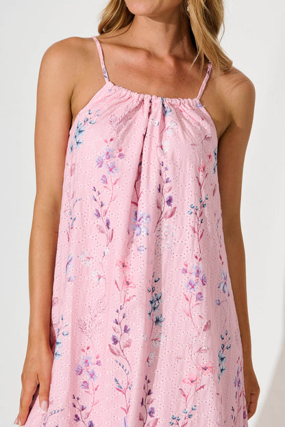 Sunetta Midi Sundress in Blush Floral Textured Broderie