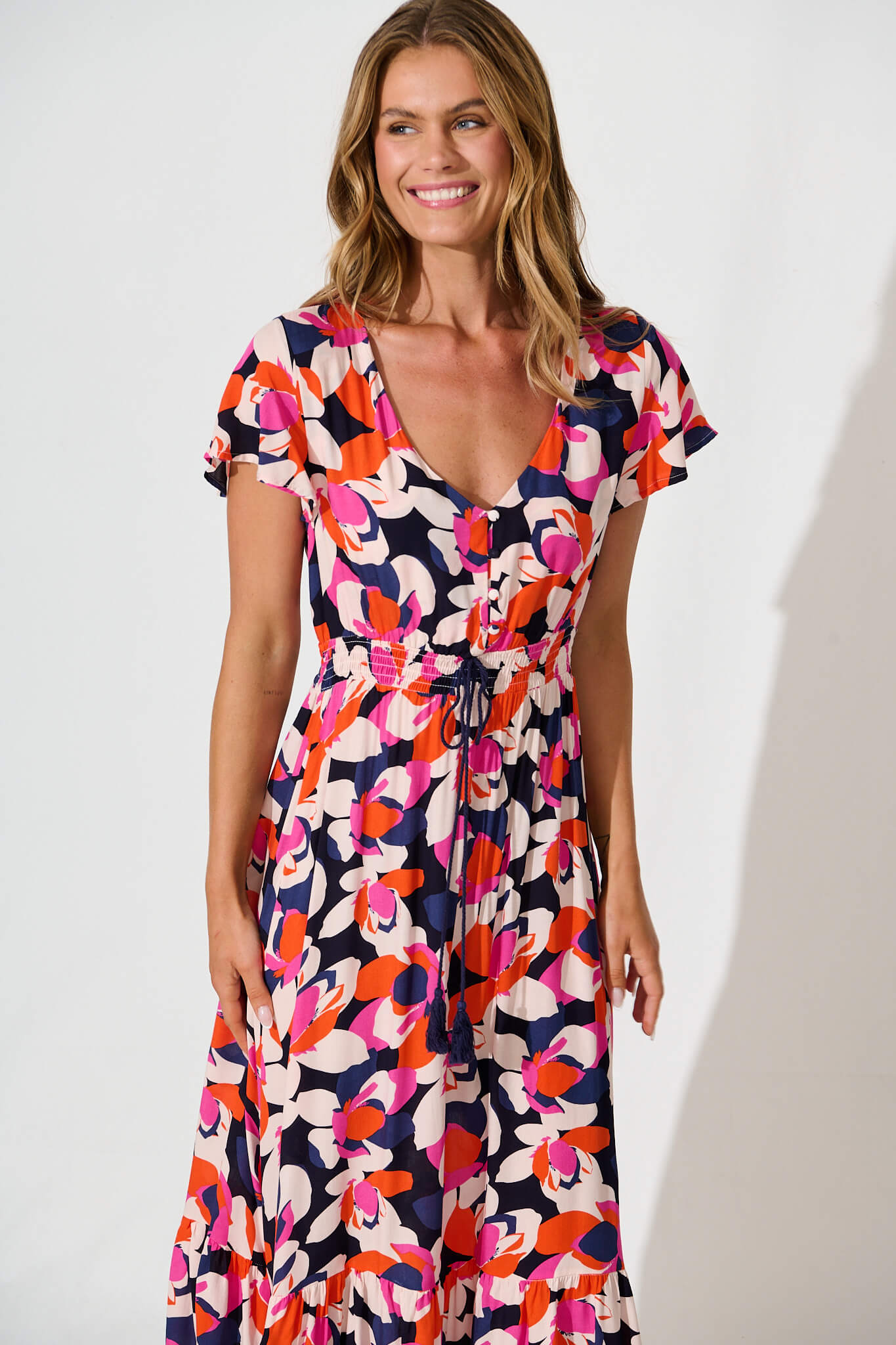 Ingra Maxi Dress In Navy With Multi Print