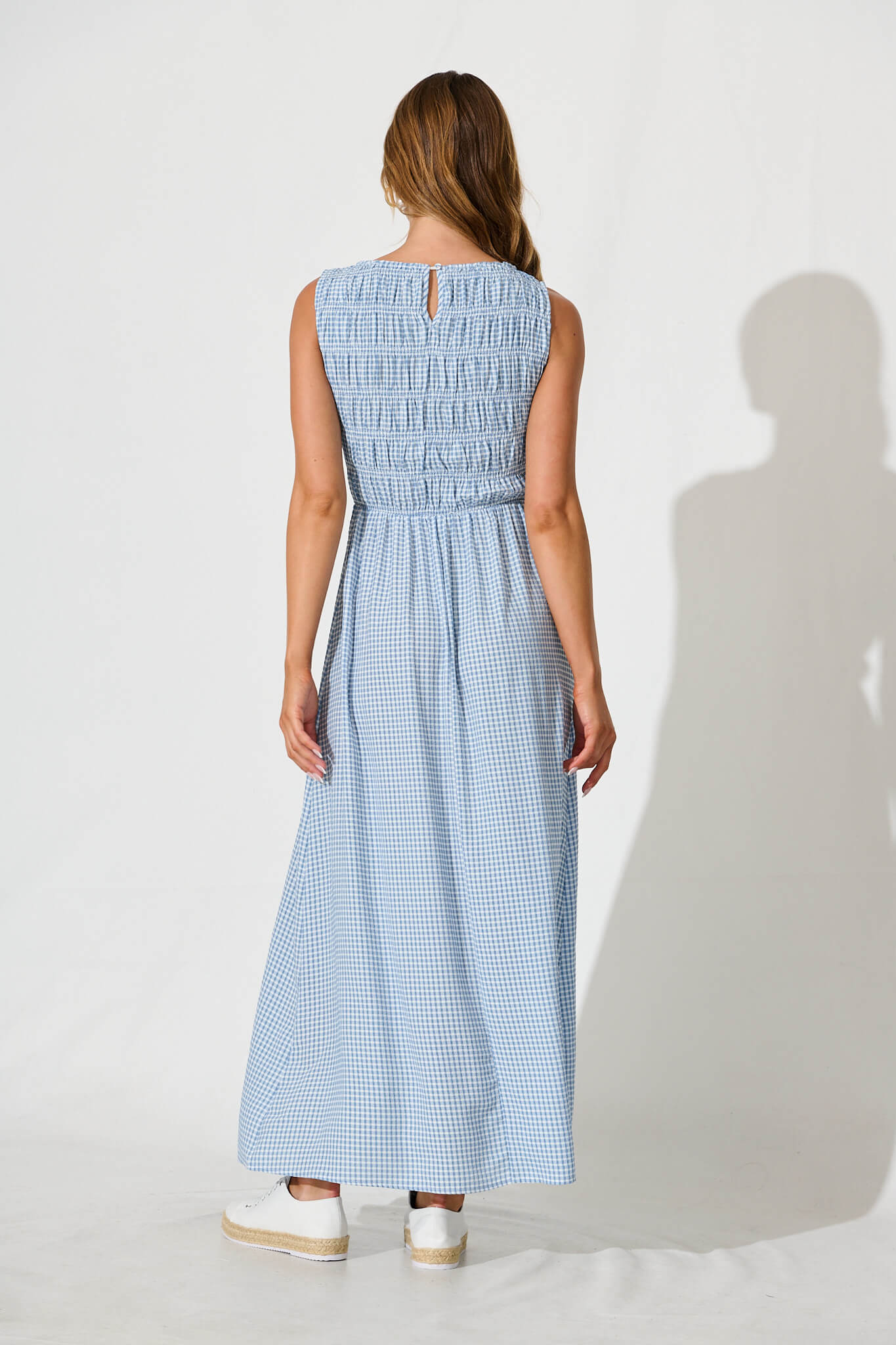 Ionia Maxi Dress in Blue and White Gingham