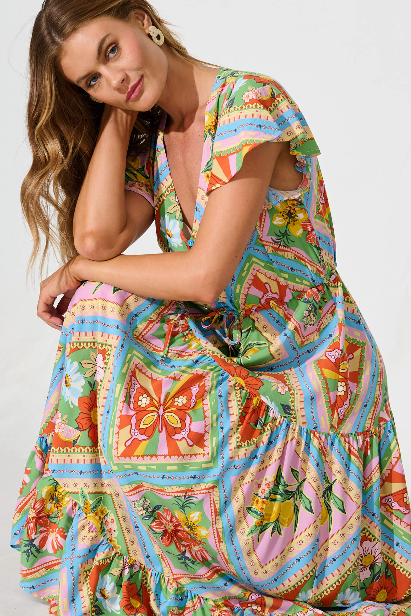 Karlene Maxi Dress In Multi Tile Print