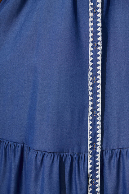 Aurora Midi Shirt Dress In Blue With White Contrast Stitch