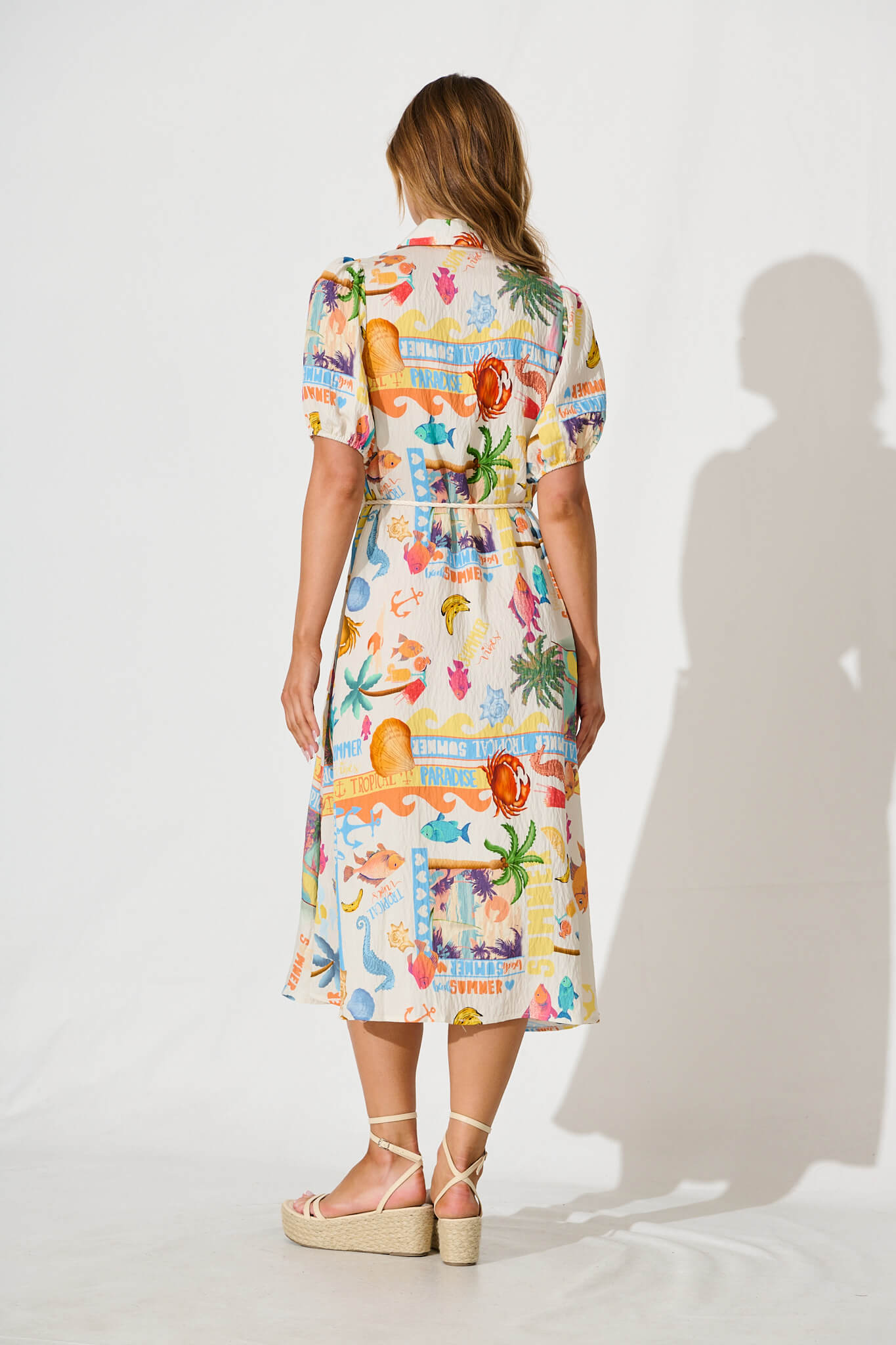 Dearest Midi Shirt Dress In Cream With Multi Summer Print
