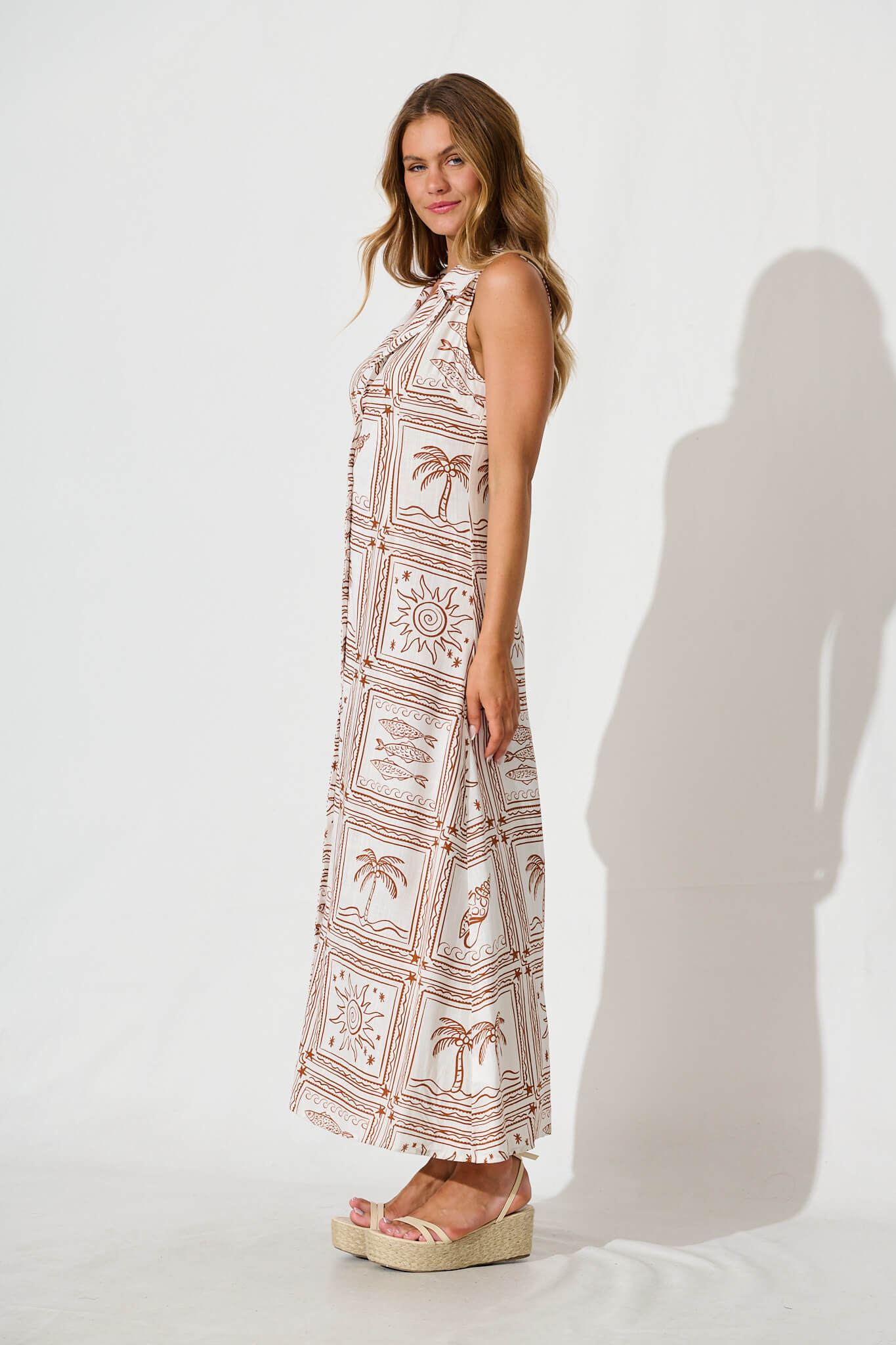 Remember Maxi Shirt Dress in White and Rust Linen Blend