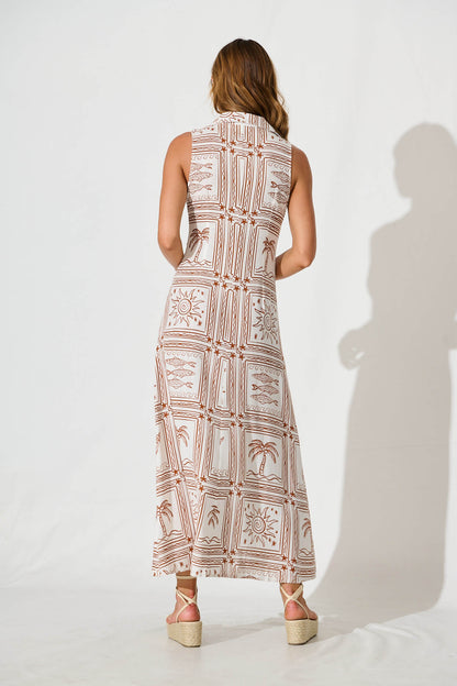 Remember Maxi Shirt Dress in White and Rust Linen Blend