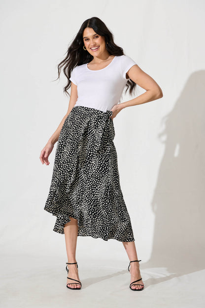 Paramour Midi Wrap Skirt in Black with White Speckle