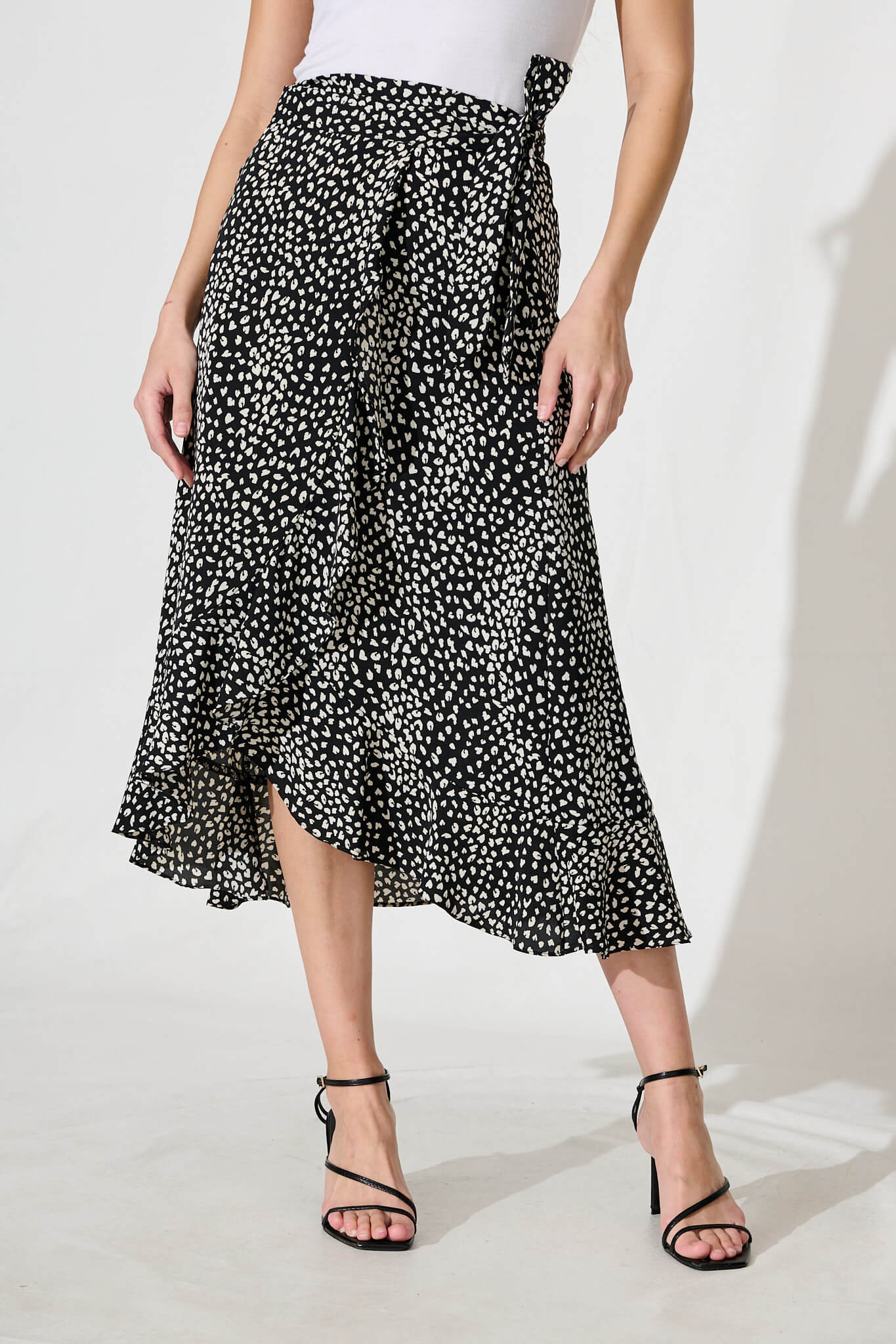 Paramour Midi Wrap Skirt in Black with White Speckle