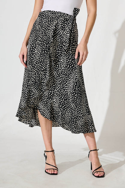 Paramour Midi Wrap Skirt in Black with White Speckle