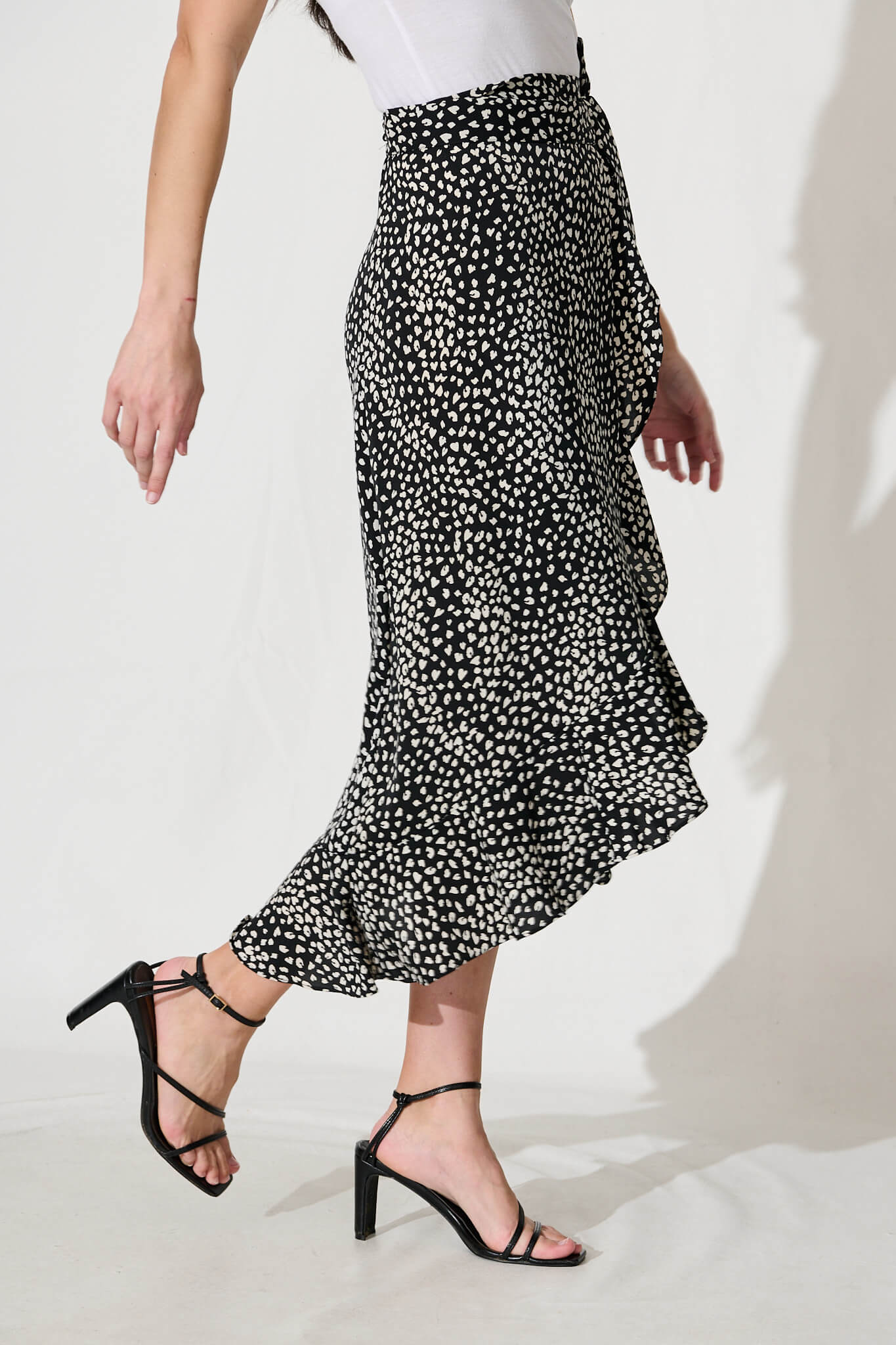Paramour Midi Wrap Skirt in Black with White Speckle